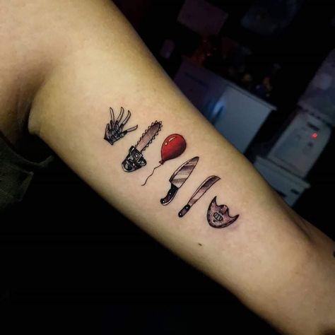 Freddy Krueger Tattoo, Cute Halloween Tattoos, Movie Tattoos, Scary Tattoos, Theme Tattoo, Inspiration Tattoo, Tattoos Geometric, Spooky Tattoos, Horror Tattoo