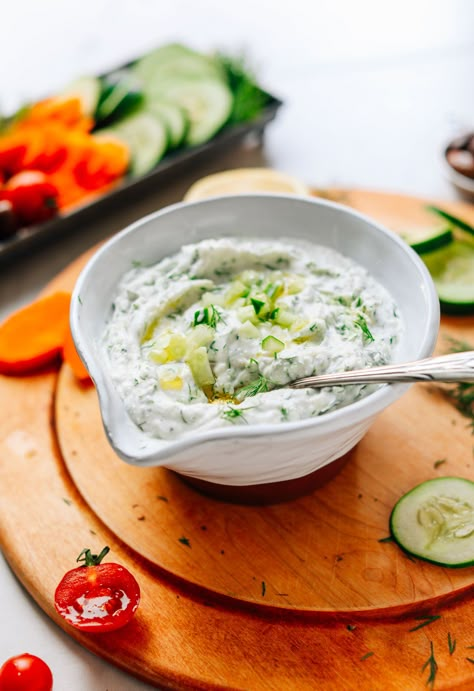 Vegan Tzatziki, Vegan Dips, Vegan Christmas Recipes, Dairy Free Alternatives, Vegan Dip, Vegan Sauces, Tzatziki Sauce, Greek Dishes, Plant Based Eating