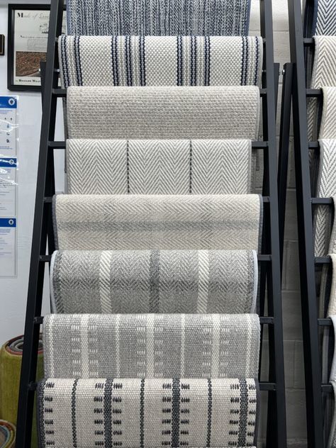 Stair Runner Trends 2023, Modern Staircase Runner, Pinstripe Stair Runner, Dark Carpet On Stairs, Accent Carpet On Stairs, Beach House Stair Runner, Stanton Carpet Stair Runner, Carpet Trends 2023 Living Room, Textured Carpet On Stairs