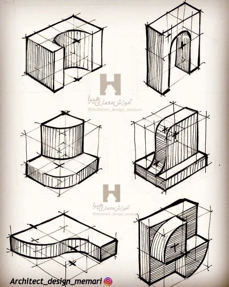 Construction Drawings Art, Isometric Drawing Architecture, 3d Perspective Drawing, Concept Architecture Ideas Sketch, Prespective Sketches, Geometry Sketch, Perspective Sketches, Industrial Drawing, Industrial Sketch