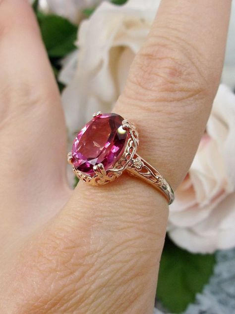 Pink Topaz - Order our Natural Pink Topaz Gemstones for under $100. We can cut the Natural Pink Topaz Gemstones in all shapes and sizes at lowest prices. Shop now today! Antique Ruby Ring, Pink Topaz Ring, Edwardian Jewelry, Gorgeous Ring, Gold Rings Fashion, Blue Topaz Stone, Pink Topaz, Fancy Jewellery, Pink Gemstones