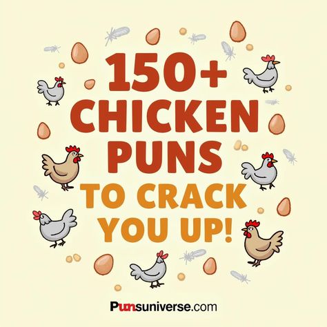 Are you eggs-cited to feather your nest with laughter? Dive into this cluck-tastic collection of 150+ chicken puns guaranteed to make your peeps giggle! From egg-straordinary quips to hen-joyable wordplay, this hatch of hilarity is perfect for pun enthusiasts and chicken lovers alike. Don't wing it—give these puns a try and let the jokes eggs-traordinarily crack you up! 🐔🤣 #ChickenJokes #PunnyFun #QuirkyHumor #LaughterTherapy #puns #FowlPlay #EggstraFunny Chicken Wings Quotes, Chicken Quotes Funny Humor, Chicken Puns Funny, Chicken Funny Humor, Funny Chicken Quotes, Train Puns, Funny Chicken Pictures, Chicken Puns, Pet Puns