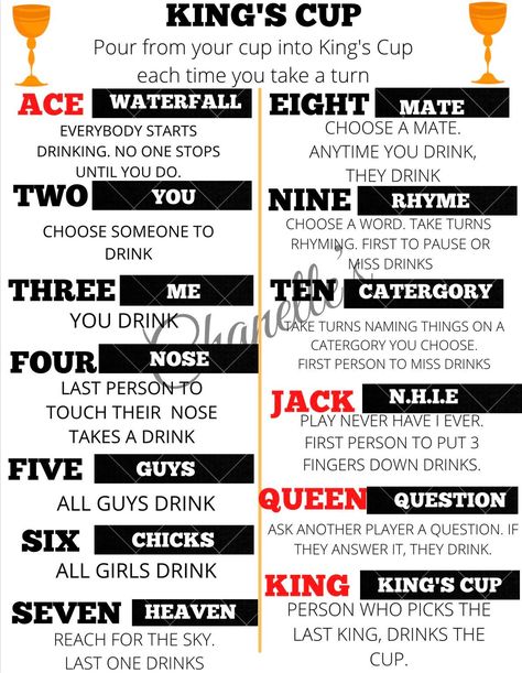 King's Cup Official Rules Digital Download - Etsy New Zealand Kings Cup Rules, Kings Cup, Image King, King Cup, Night Games, Drinking Game, Fun Party Games, Never Have I Ever, Drinking Games