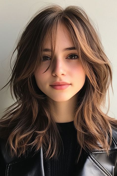 Soft Shag Haircut Long Wavy, Medium Hair Layers Wavy, Soft Long Layers Medium Hair, Korean Layered Hair Medium Hairstyles, Haircuts For Wavy Hair Medium Layered, Layers For Wavy Hair Medium, Medium Length Permed Hair, Wave Hairstyles Medium, Bangs For Thick Wavy Hair