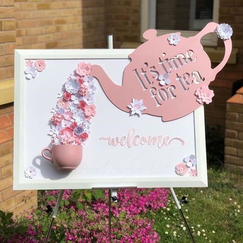 Diy Princess Tea Party Birthday, Tea Party Photo Booth Ideas, Tea Party Theme Ideas For Adults, Princess Themed Tea Party, Yea Party Table Decor, Diy High Tea Decorations, Tea Party Event Ideas, Disney Tea Party Bridal Shower Ideas, Giant Teapot Prop Diy