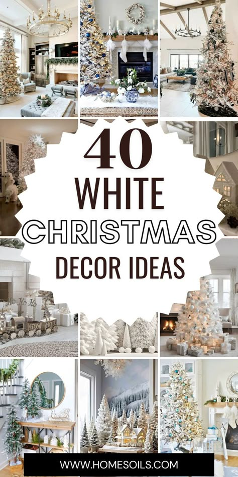 Create a winter wonderland with 40 beautiful white Christmas decor ideas, featuring elegant touches and serene designs for a festive atmosphere. Discover these enchanting inspirations on our website! Christmas Decor Ideas For Living Room White And Gold, White And Gold Holiday Decor, Snowy Xmas Tree Ideas, White Christmas Crafts, White Christmas Centerpieces, White Christmas Tablescapes, White Christmas Ideas, Twinkling String Lights, Snowman Christmas Decor