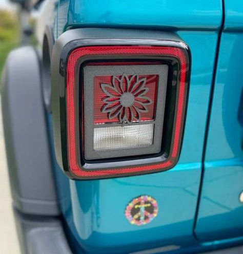 Sun Flower in 3D - Black for Jeep Wrangler JK/JKU/JL Rear Tail Light Covers (2019-2024) non Led Version) Sunflower hibiscus hawaii -  #Black #Covers #Flower #Hawaii #hibiscus #Jeep #JKJKUJL #LED #Light #Rear #Sun #Sunflower #Tail #Version #Wrangler Boho Jeep Accessories, Jeep Jku Accessories, Jeep Ideas Accessories, Cool Jeep Wrangler Accessories, Jeep Decorations Interior, Jeep Wrangler Accessories For Women, Jeep Wrangler Interior Ideas, Jeep Wrangler Girly, Sunflower Jeep