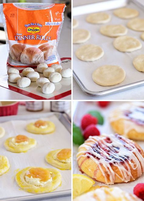 Homemade Cheese Danish Recipe, Easy Cheese Danish Recipe, Easy Cheese Danish, Rhodes Rolls Recipes, Rhodes Dinner Rolls, Cream Cheese Danish Recipe, Cheese Danish Recipe, Frozen Dinner Rolls, Danish Recipe