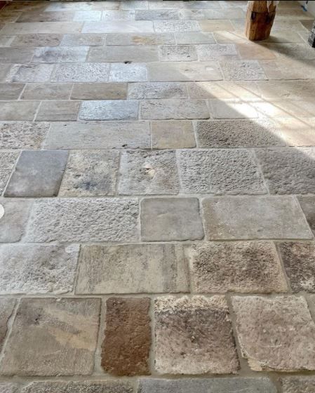 Cobblestone Entryway, Rock Flooring, Stone Kitchen Floor, Antique Stone Flooring, French Limestone Floor, French Tile, Cottage Flooring, Oak Beams, Stone Tile Flooring