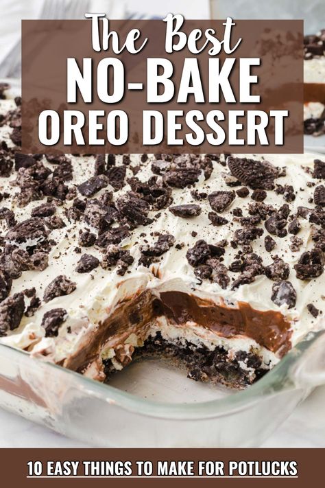 No-Bake Oreo Dessert from 10 Easy Things To Make For Potlucks. Super easy potluck ideas no bake desserts and easy meals for feeding a crowd on a budget. Make ahead potluck dessert recipes Easy Makeahead Dessert, Really Good Easy Desserts, Dessert Recipes For A Crowd Parties, Easy No Bake Party Desserts, 9 X13 Desserts, Desert For Large Crowd, Easy Desserts To Travel With, Dessert For Game Day, 5 Ingredients Or Less Desserts