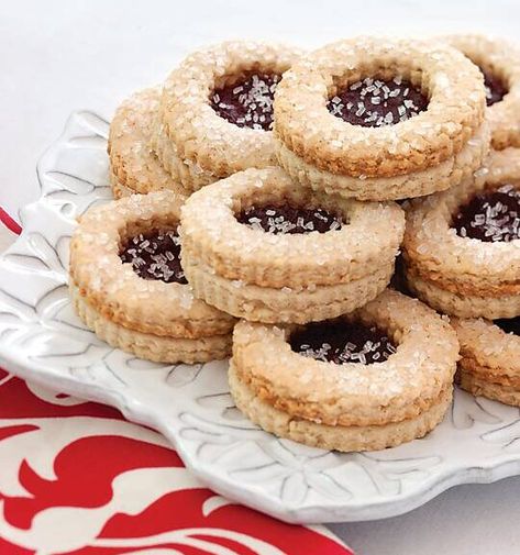 Cranberry Linzer Cookies Linzer Cookie, Linzer Cookies Recipe, Jellied Cranberry Sauce, Cinnamon Nuts, Linzer Cookies, Sugared Cranberries, Cinnamon Almonds, Sprinkle Cookies, Southern Lady