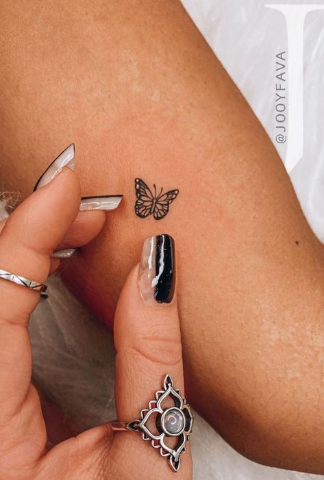 Places To Get Butterfly Tattoo, Monarch Butterfly Tattoo Minimalist, Small Monarch Butterfly Tattoo On Wrist, Small Butterfly Tattoo With Quote, Small Orange Butterfly Tattoo, Dainty Butterfly Tattoo Arm, Small Delicate Butterfly Tattoo, Small Colorful Butterfly Tattoo, Tiny Blue Butterfly Tattoo