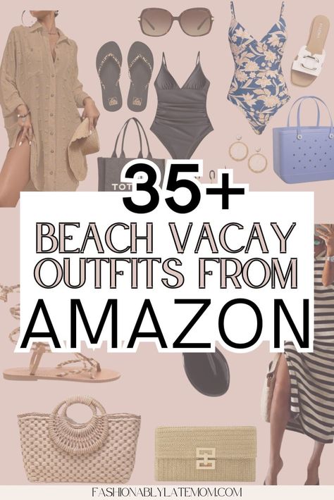 Elevate your beach vacation style with fashion-forward outfits from Amazon. Our beach vacation wardrobe collection includes everything from breezy dresses to stylish swimwear and versatile cover-ups. Whether you're relaxing on the sand or strolling along the boardwalk, you'll look and feel your best in our trendy beach trip outfits. Shop now and pack your bags for a stylish seaside escape! Beach Work Trip Outfits, Beach Clothes For Women, Beach Vacation Casual Outfits, Clothes For Tropical Vacation, Australia Beach Outfit, Women Vacation Outfits Beach, 2025 Tropical Vacation Outfits, Summer Beach Trip Outfits, Beach Vacation Outfits For Curvy Women