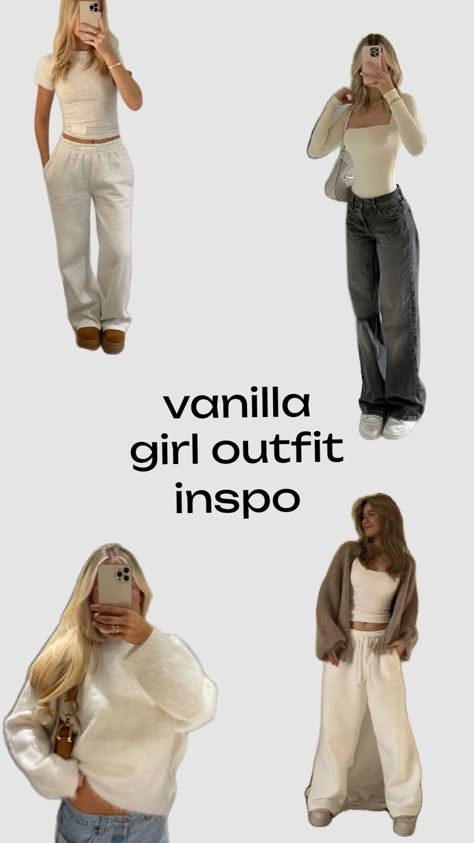 #vanillagirl #outfit inspo #vanilla #cleangirl Vannila Girl Clothes, Vanilla Girl Aesthetic Outfits Winter, Winter Vanilla Girl Outfits, Basic Vanilla Girl Outfits, Vinillna Girl, Outfit Inspo Vanilla Girl, That Girl Outfits Aesthetic, Cute Vanilla Girl Outfits, Clean Girl Astethic Outfit