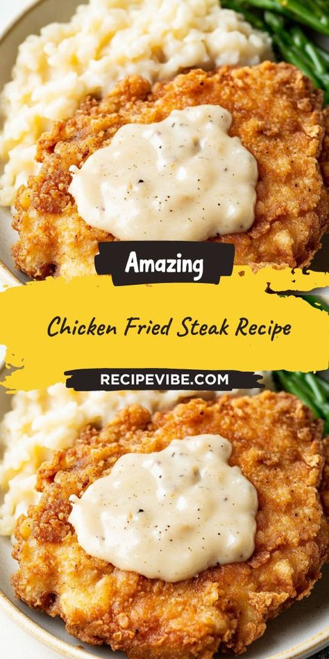 Looking for a deliciously satisfying meal that won't weigh you down? This Chicken Fried Steak Recipe is the perfect light dinner idea that combines crispy perfection with tender meat. Save this recipe for a quick weeknight dinner that your family will love and enjoy without any guilt! Chicken Fried Steak Ground Beef, Fried Chicken In Electric Skillet Recipe, Chicken Fried Steak Breading, Chicken Fried Steak With Ground Beef, Tender Chicken Fried Steak, Del Rancho Chicken Fried Steak Recipe, Chicken Fried Steak Buttermilk, Easy Beef Dishes For Dinner, Sliced Chuck Steak Recipes