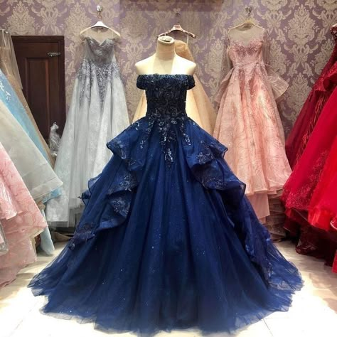 Dark Blue Dress Sweet 16, Black And Blue Ball Gown, Navy And Gold Quinceanera Dresses, Midnight Quinceanera Dresses, Debut Dresses Filipino Blue, Quinceanera Dresses Midnight Blue, Navy Blue Quince Dresses Quinceanera, Dark Blue Sweet 16 Dresses, Navy Blue Sweet 16 Dress