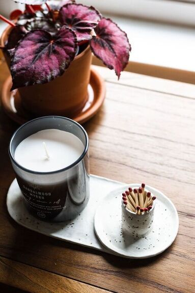 Air Dry Clay Candle + Match Holder | Hometalk Plate Candle Holder Diy, Diy Clay Match Holder, Air Dry Clay Decorations, What To Make With Air Dry Clay, Air Dry Clay Candle Holder, Air Dry Clay Candle, Air Dry Clay Tray, Air Dry Clay Gifts, Table Leg Candle Holder