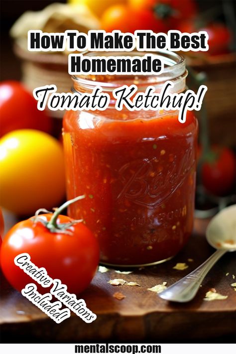 How To Make The Best Homemade Tomato Ketchup! - Mental Scoop Ketchup Recipe Fresh Tomatoes, Different Types Of Sauces, How To Make Ketchup, Homemade Tomato Ketchup, Tomato Ketchup Recipe, Ice Cream Sauces, Bulk Food Storage, Meat Sauces, Homemade Ketchup Recipes