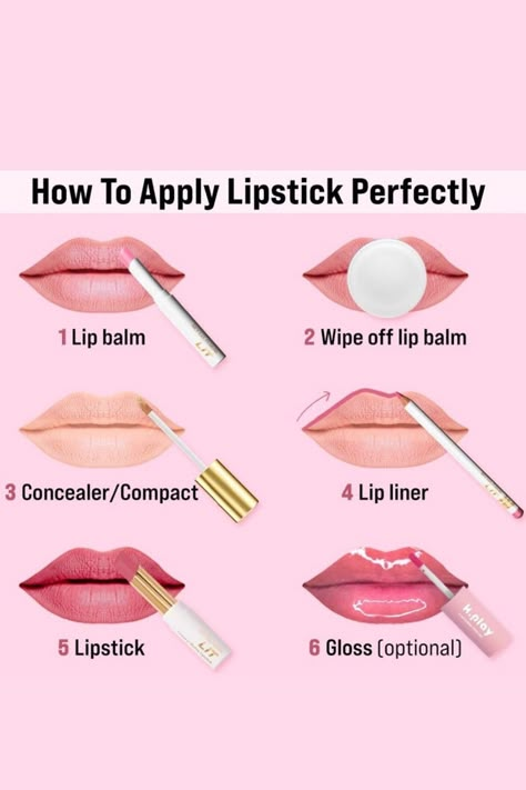 Mekap Mata, Apply Lipstick, Lipstick Hacks, Makeup Order, Lipstick Tutorial, Simple Makeup Tips, Perfect Lipstick, Lip Makeup Tutorial, Bold Lip