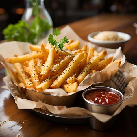 Photo crispy french fries with ketchup i... | Premium Photo #Freepik #photo French Fry Photography, Food Cafe Photography, French Fries Photography, French Fries Aesthetic, French Fries Images, Fries Photography, Types Of French Fries, Fries With Ketchup, Veg Chowmein