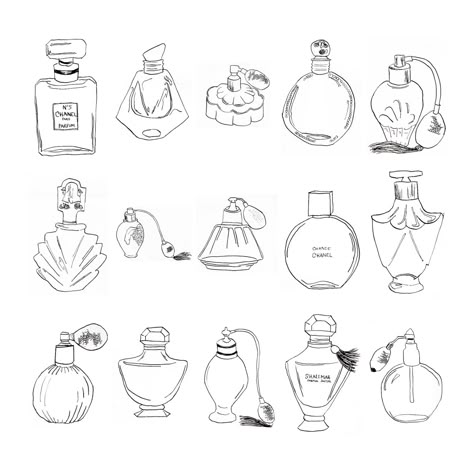 Perfume Bottles! Perfume Bottle Tattoo, Tattoo Perfume, Studying Illustration, Physics Poster, Illustration Student, Science Drawing, Science Doodles, Gem Drawing, Personal Logo Design