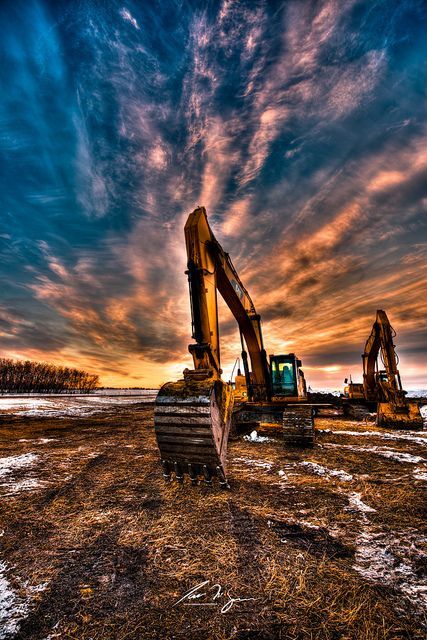 Dawn Machinery | An HDR composition of exavating machinery contrast against the morning winter sky | by IanDMcGregor on Flickr #constructionequipment Construction Images, Equipment Operator, Caterpillar Equipment, Heavy Equipment Operator, Cat Excavator, Cat Machines, Heavy Construction Equipment, Winter Sky, Mining Equipment