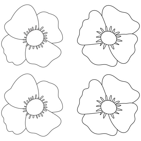 Printable Poppy Craft And Coloring Template Anzac Poppy Template, Poppy Leaves Template, Poppy Applique Pattern, Printable Poppy Template, Diy Paper Poppies, Poppy Flower Template Free Printable, Poppy Printables Free, Poppy Flower Template, Poppy Wreath Craft