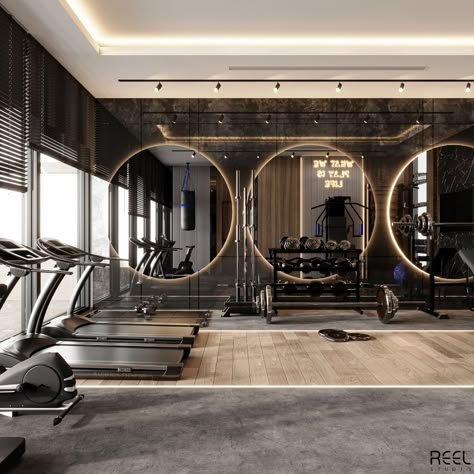 Modern Gym on Behance Fancy Gym Interior, Beautiful Gym Design, Gym Luxury Interior, Hotel Fitness Interior, Luxury Workout Room, Hotel Gym Interior Design, High End Gym Interior Design, Gym Room Luxury, Modern Gym Exterior