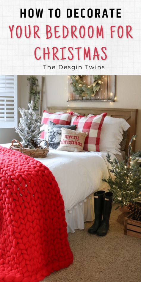 Decorating the ultimate Christmas bedroom is easy and fun. Use our simple and inexpensive ideas to create a festive room you will love. Small Bedroom Christmas Decor, Christmas Themed Bedroom, Christmas Bedroom Decorations, Xmas Bedroom, Bedroom Christmas Tree, Chalet Christmas, Christmas Bedrooms, Christmas Bedroom Decor Ideas, Holiday Bedroom Decor