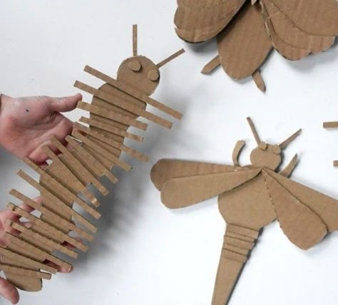 Insect Craft, Cardboard Animals, Cardboard Creations, Cardboard Sculpture, Art Camp, Cardboard Art, Insect Art, Middle School Art, Camping Art