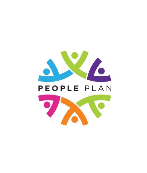 blue green purple pink orange green people shapes which surround the name People Plan logo by ZOO Media Group People Logo Design Creative, Cultural Logo Design, Ll Logo Design, Culture Logo Design, Research Logo Design, Together Logo Design, Logo Association, Colourful Logo Design, People Logo Design