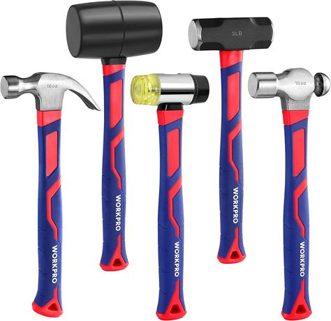 WORKPRO 5-Piece Hammer Set, Forged & Polished Steel Head, Fiberglass Handle, 32oz Rubber Mallet | 16oz Claw Hammer | 3lb Sledge Hammer | 16oz Ball Peen Hammer | 22oz Double-Faced Mallet #ad Things To Draw Ideas, Sledge Hammer, Claw Hammer, Hammer Head, Draw Ideas, Work Efficiency, The Claw, Long Periods, Hammers