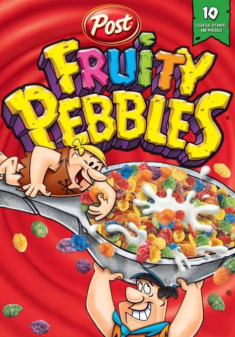 Yum Cereal Poster, Sereal Sarapan, Childhood Breakfast, Salami Chips, Fruity Pebbles Cereal, Cereal Packaging, Pebbles Cereal, Post Cereal, Kids Cereal