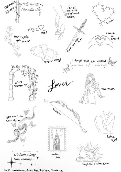 Nothing New Taylor Swift Tattoo, Eras Tattoo Ideas, The One Tattoo Taylor Swift, Hits Different Taylor Swift Tattoo, Lover Tattoos Taylor Swift, Cute Taylor Swift Tattoo Ideas, Taylor Swift Tattoos Best Friends, King Of My Heart Tattoo Taylor Swift, Taylor Inspired Drawings