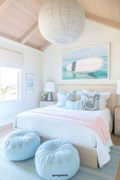 I’ve been dreaming of creating the perfect coastal bedroom, and I can’t wait to share some of the best ideas I’ve found! If you’re into that relaxed, beachy vibe like me, you’ll love these coastal decorating tips. Think soft, sandy hues that remind you of a day at the beach, mixed with crisp whites and […] Ikea Beach Bedroom, Chic Beach Bedroom, Pastel Beach Bedroom, Beach Vibes Aesthetic Room, Beachy Bed Frame, Beach Theme Girls Bedroom, Beach Room Design, Teen Beach Bedroom Ideas, Costal Girl Room