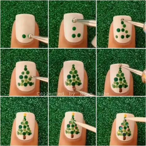 Diy Christmas Nails Easy, Easy Christmas Nail Art, Easy Christmas Nails, Diy Christmas Nail Art, Christmas Tree Nail Art, Christmas Nails Diy, Tree Nail Art, Christmas Nail Art Easy, Nail Art Noel