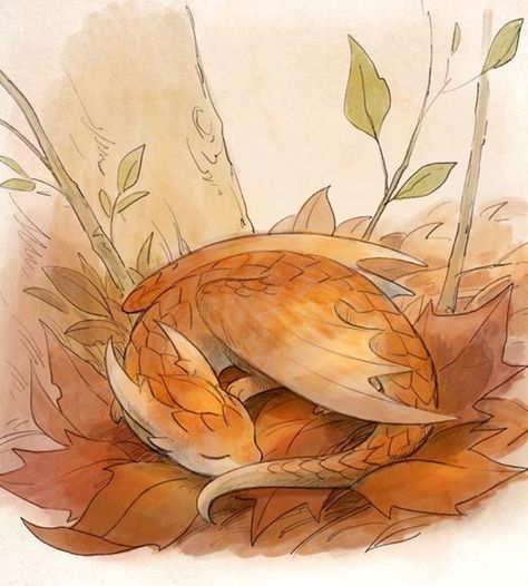 "Something is sleeping in the forest...."  By Sandara Dragon Wrapped Around, Dragon Curled Up, People Drawing Tutorial, Sleeping In The Forest, Leaf Dragon, Tutorial Drawing, People Drawing, Drawing Aesthetic, Pet Dragon