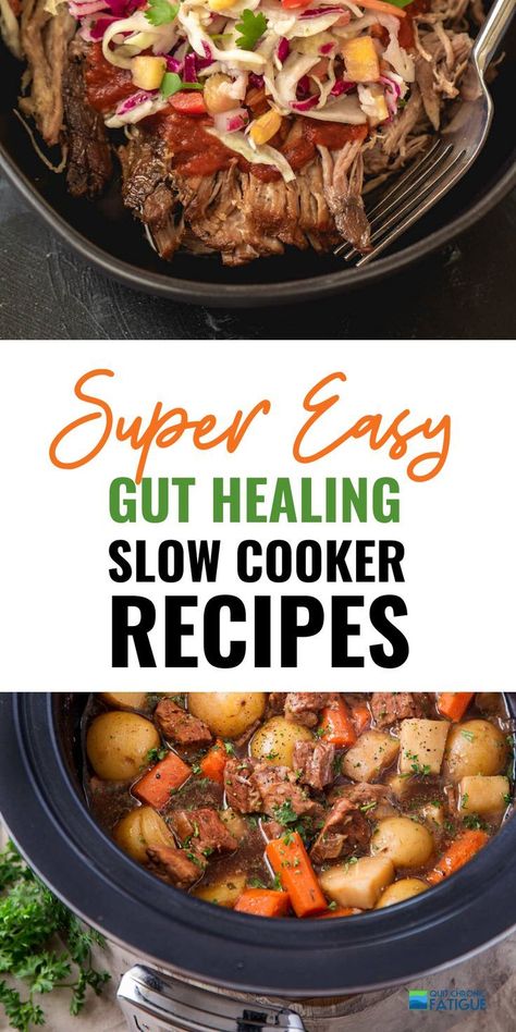 Super easy slow cooker meals and recipes for gut healing. Delicious weeknight dinner ideas you'll make over and over again.  #guthealth #healingleakygut #slowcooker #slowcookerrecipes #slowcookerhealthy #slowcookermeals Recipes For Gut Health, Easy Slow Cooker Meals, Low Fodmap Recipes Dinner, Fodmap Recipes Dinner, Healthy Gut Recipes, Gut Recipes, Low Fodmap Diet Recipes, Weeknight Dinner Ideas, Ibs Diet