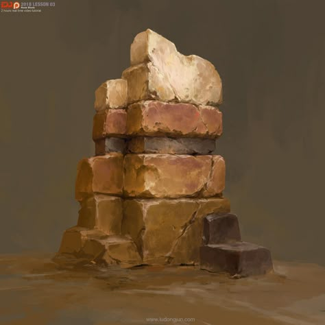 ArtStation - 2018Lesson03_Rock Block Study, Russell Dongjun Lu Arcane Texture, Rock Tower, Environment Painting, Sketching Tips, Rock Textures, Texture Drawing, Hand Painted Textures, Concept Art Tutorial, Props Art