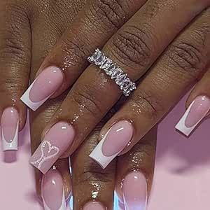 Nails No Gems, French Tip Nails Manicure, Nail Art French Tip, Nails Medium Square, Shower Nails, Pink French Tip Nails, Baby Shower Nails, Nail Art French, Pink Press On Nails