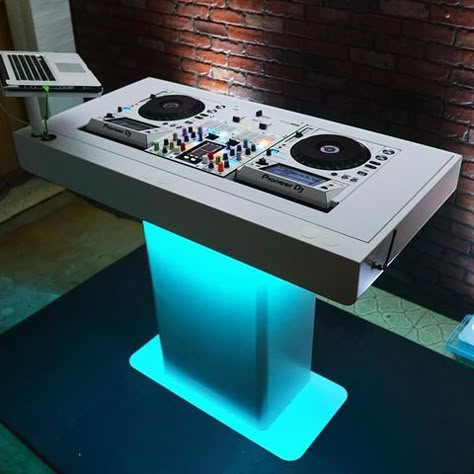 Custom Dj Booth, Cool Dj Booth, Dj Stand Design, Dj Table Design Dj Booth, Dj Table Dj Setup, Dj Booth Design Dj Setup, Dj Console Design, Dj Table Design, Dj Setup Ideas Home