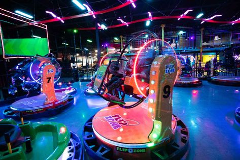 neon 360 spinning bumper cars at Urban Air Adventure Park Plushie Room, Fort Worth Museum, Fourteenth Birthday, Kids Party Venues, Indoor Park, Urban Air, Jumping Castle, Space Junk, Park Aesthetic