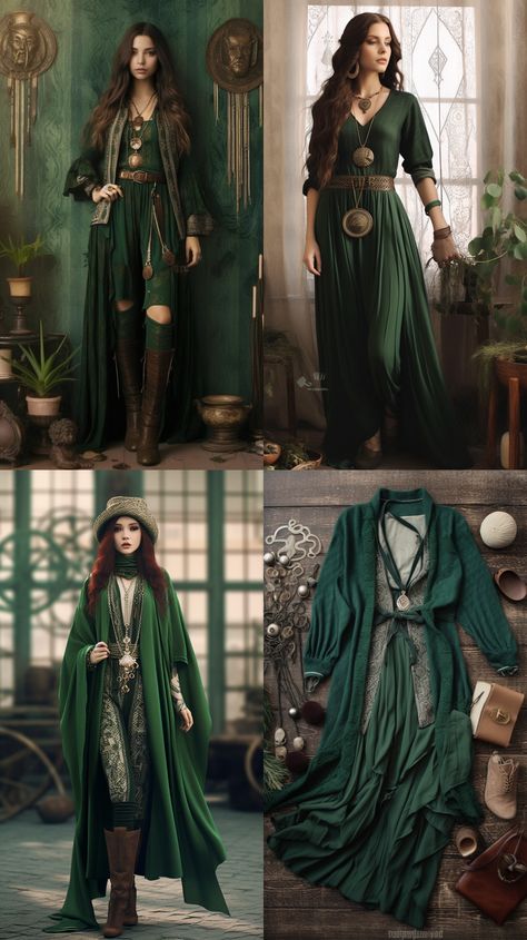 Fantasy Dress With Pants, Celtic Witch Outfit, Druidess Costume, Earth Witch Fashion, Womens Fantasy Clothes, Elven Clothing Women, Renfaire Costume Women Fairy, Dark Forest Outfit, Medieval Fantasy Dress Warriors