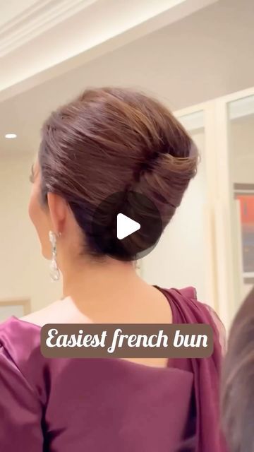 Charu Sharma on Instagram: "Easiest French Bun  .  .  ." Easy French Knot Hairstyles, French Hair Bun, Simple Buns For Long Hair, French Hairstyles Long, Fast Bun Hairstyles, French Bun Hairstyles, Easy Buns For Long Hair, Easy Hair Bun, French Knot Hairstyle