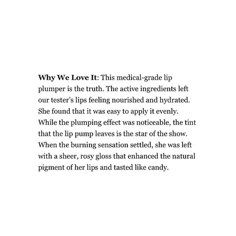 @instylemagazine names Platinum Lip Plump ‘Best Immediate Results’ “This medical-grade lip plumper is the truth. The active ingredients left our tester’s lips feeling nourished and hydrated.?She found that it was easy to apply it evenly. While the plumping effect was noticeable, the tint that the lip pump leaves is the star of the show. When the burning sensation settled, she was left with a sheer, rosy gloss that enhanced the natural pigment of her lips and tasted like candy.” #platinumlip... Lip Pump, The Burning, Lip Plumper, Active Ingredient, The Star, The Truth, The Natural, Platinum, Lips