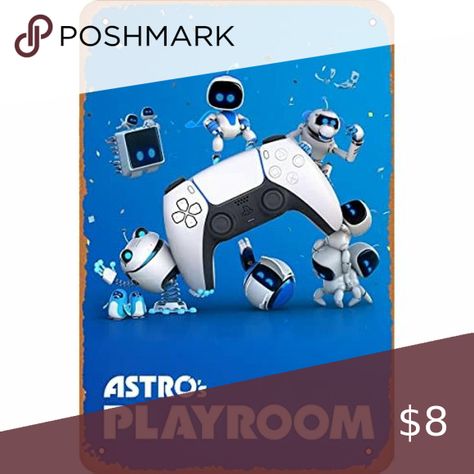 Clilsiatm Astro's Playroom Game Poster Video Game Tin Sign Vintage Style Metal S Astro Playroom, Astros Playroom, Astro Bot, Playroom Wallpaper, Playroom Posters, Video Game Collection, Game Poster, Game Collection, Tin Metal