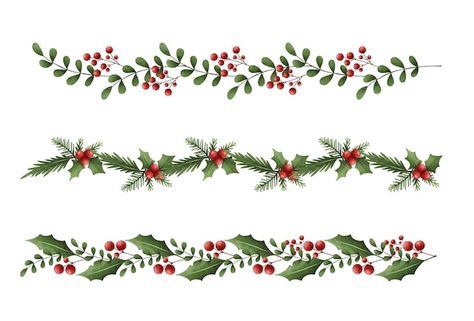 Vector watercolor illustration set of ch... | Premium Vector #Freepik #vector #christmas-mistletoe #christmas-watercolor #christmas-garland #mistletoe Christmas Garland Illustration, Christmas Garland Drawing, Mistletoe Painting, Garland Drawing, Garland Illustration, Christmas Borders, Border Decoration, Winter Garland, Christmas Mistletoe