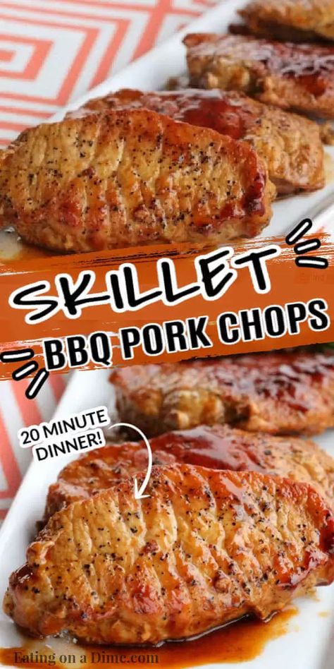 Don't let cooking pork intimidate you. This easy Skillet BBQ pork chops recipe is so easy in the skillet. It is the perfect weeknight meal. Easy Bbq Pork Chops, Bbq Pork Chops In Oven Boneless, Crockpot Bbq Pork Chops, Bbq Pork Chops In Oven, Bbq Porkchops, Pork Receipts, Skillet Pork Chop Recipes, Baked Boneless Pork Chops, Barbecue Pork Chops