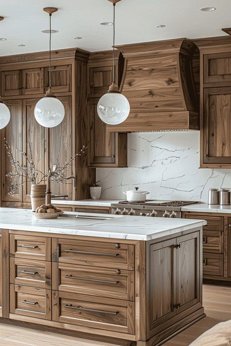 Stain Colors For Wood Cabinets, Kitchens With Medium Brown Cabinets, Stain Grade Kitchen Cabinets, Kitchen Remodel Cabinets Colors, Raw Wood Cabinets Kitchen, Wood Cabinet Kitchens, Natural Walnut Kitchen Cabinets, Knotty Alder Kitchen Cabinets, Wood Cabinets Kitchen