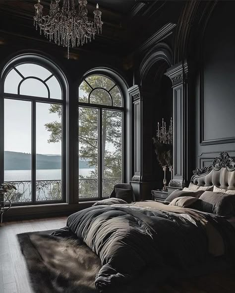 Blue House Aesthetic, Gothic Victorian House Interior, Bedroom Modern Cottage, Vintage Gothic Home Decor, Gothic Bedrooms, Modern Cottage Bedroom, Dark Blue House, Eclectic Bedroom Decor, Moroccan Style Living Room